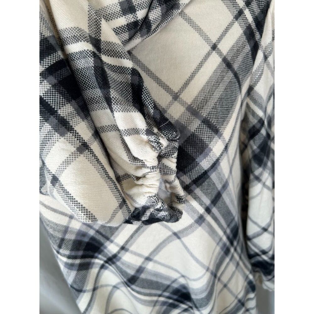 Chetta B Plaid Flannel Trapeze Dress Black & Cream Removable Cowl Size Med - Picture 16 of 16